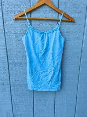 y2k 2 A Tee Cotton Ruffle Cami Shelf Bra sz S Blue Coquette Flirty Feminine
